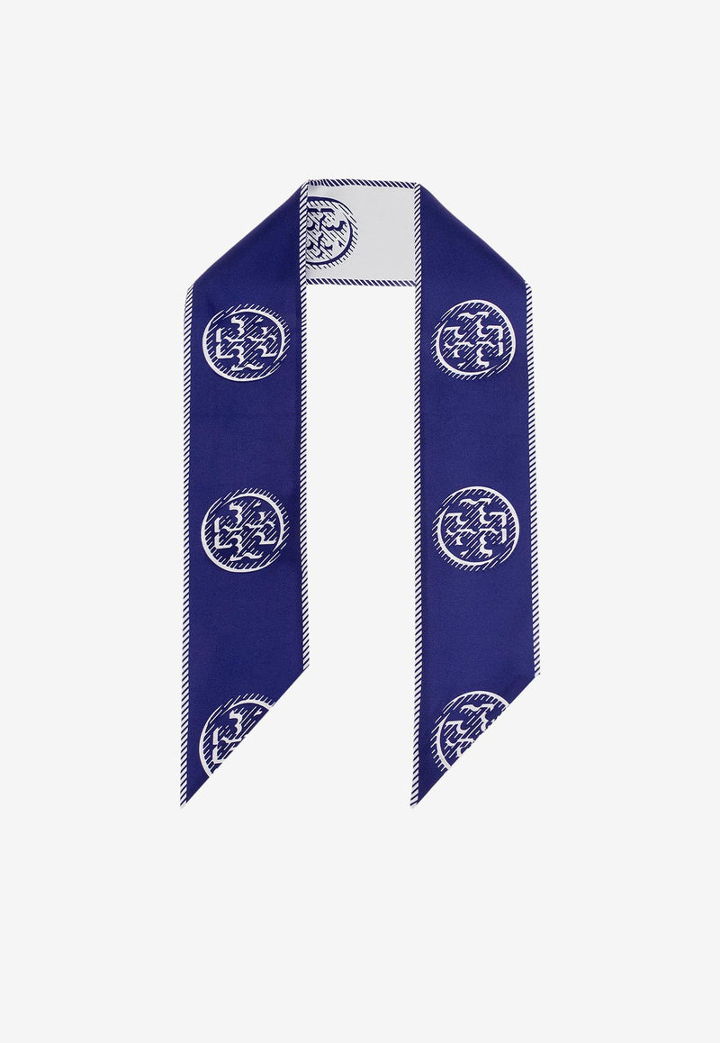 Tory Burch Medallion Logo Ribbon Silk Tie Blue 174863400_Ballpoint blue_29841605
