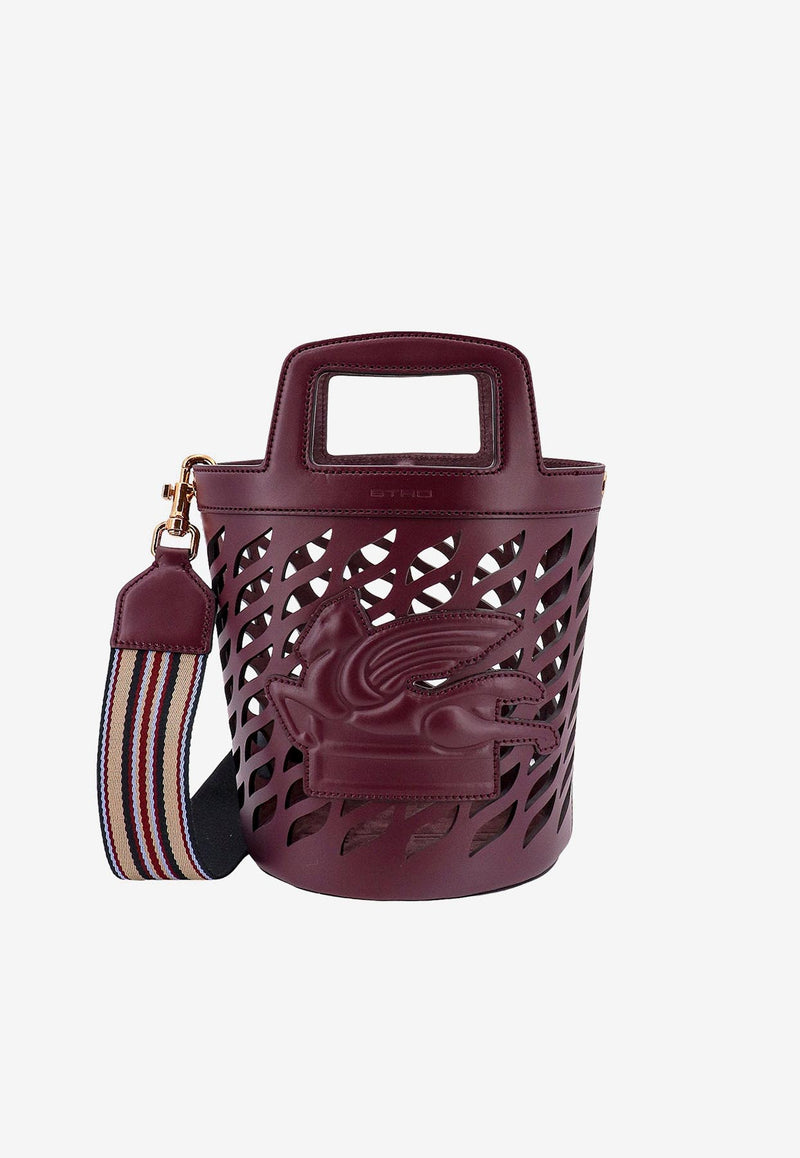 Etro Pegaso Perforated Leather Bucket Bag  Bordeaux 1P0782211_0400_Brown_29839370