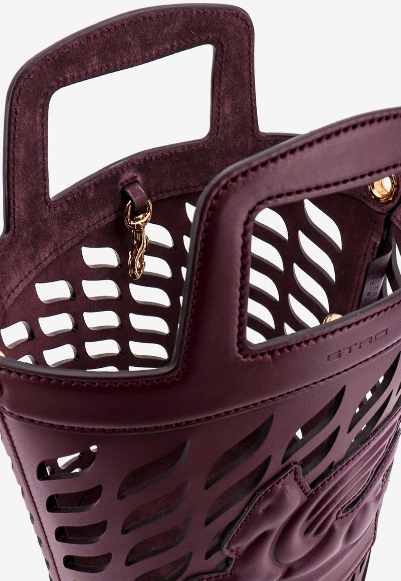 Etro Pegaso Perforated Leather Bucket Bag  Bordeaux 1P0782211_0400_Brown_29839370