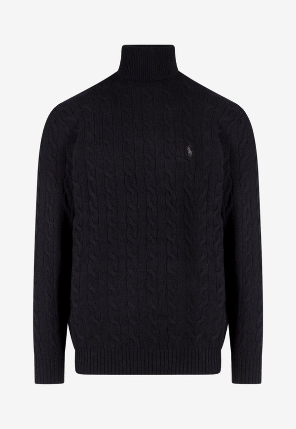 Polo Ralph Lauren Cable Knit Turtleneck Logo Sweater Black 710876836_002_Black_29839552