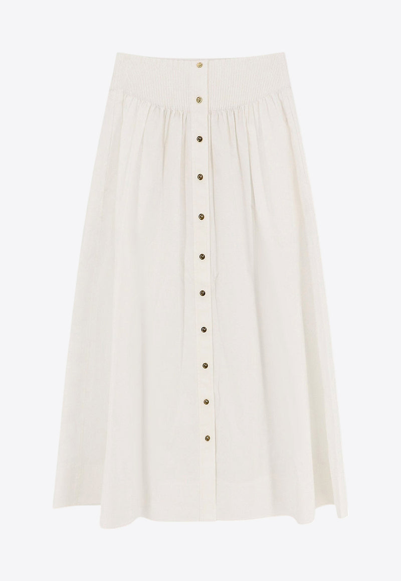 Tory Burch Flared Button-Up Midi Skirt White 161691100_White_29844600