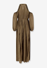 PINKO Allenatore Cold-Shoulder Striped Maxi Dress Green 104848A2GY_X26_Green_29842812