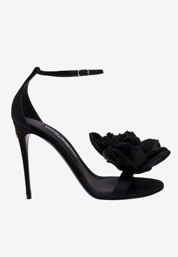 Dolce & Gabbana 105 Floral Appliqué Satin Sandals Black CR1620AR572_8B956_Black_29839502