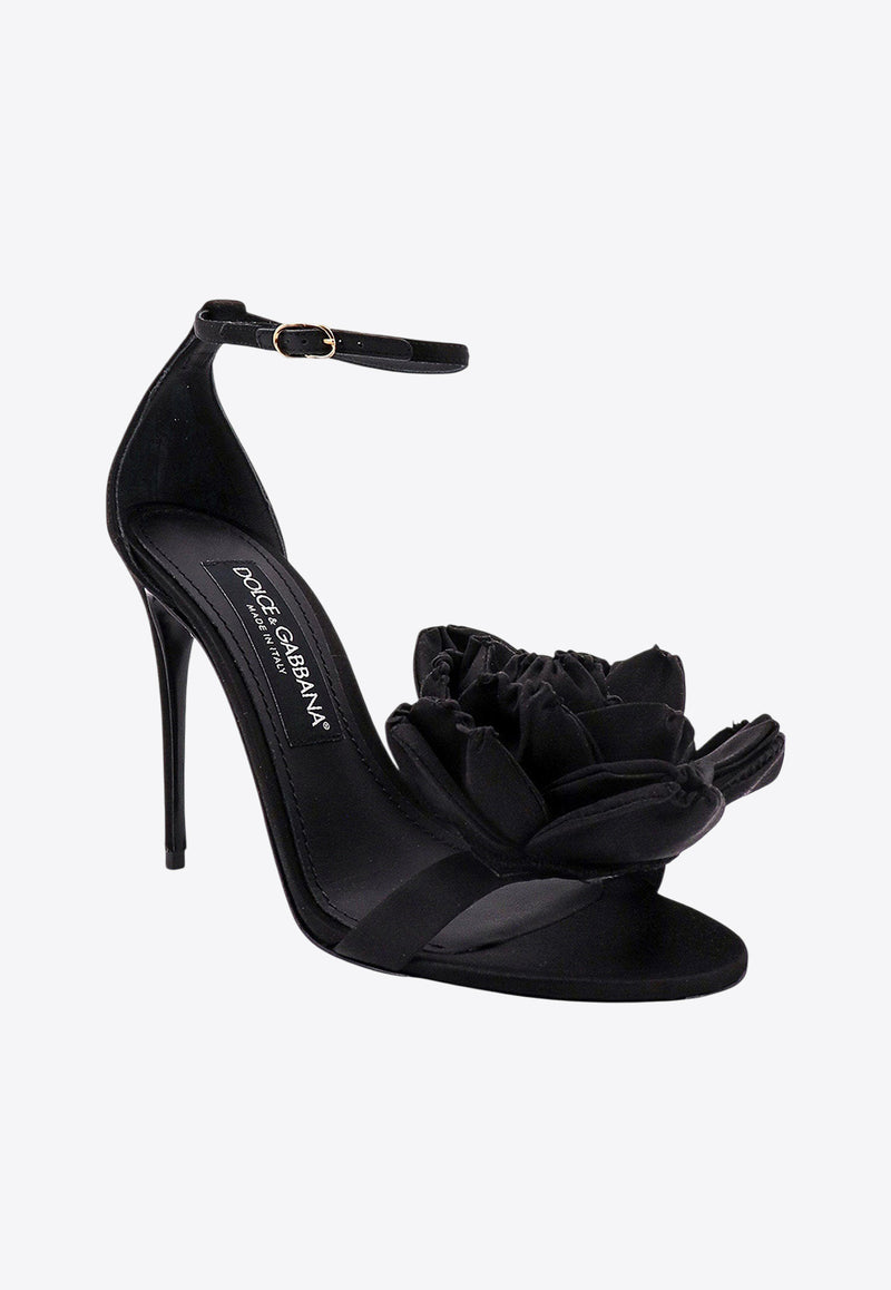 Dolce & Gabbana 105 Floral Appliqué Satin Sandals Black CR1620AR572_8B956_Black_29839502