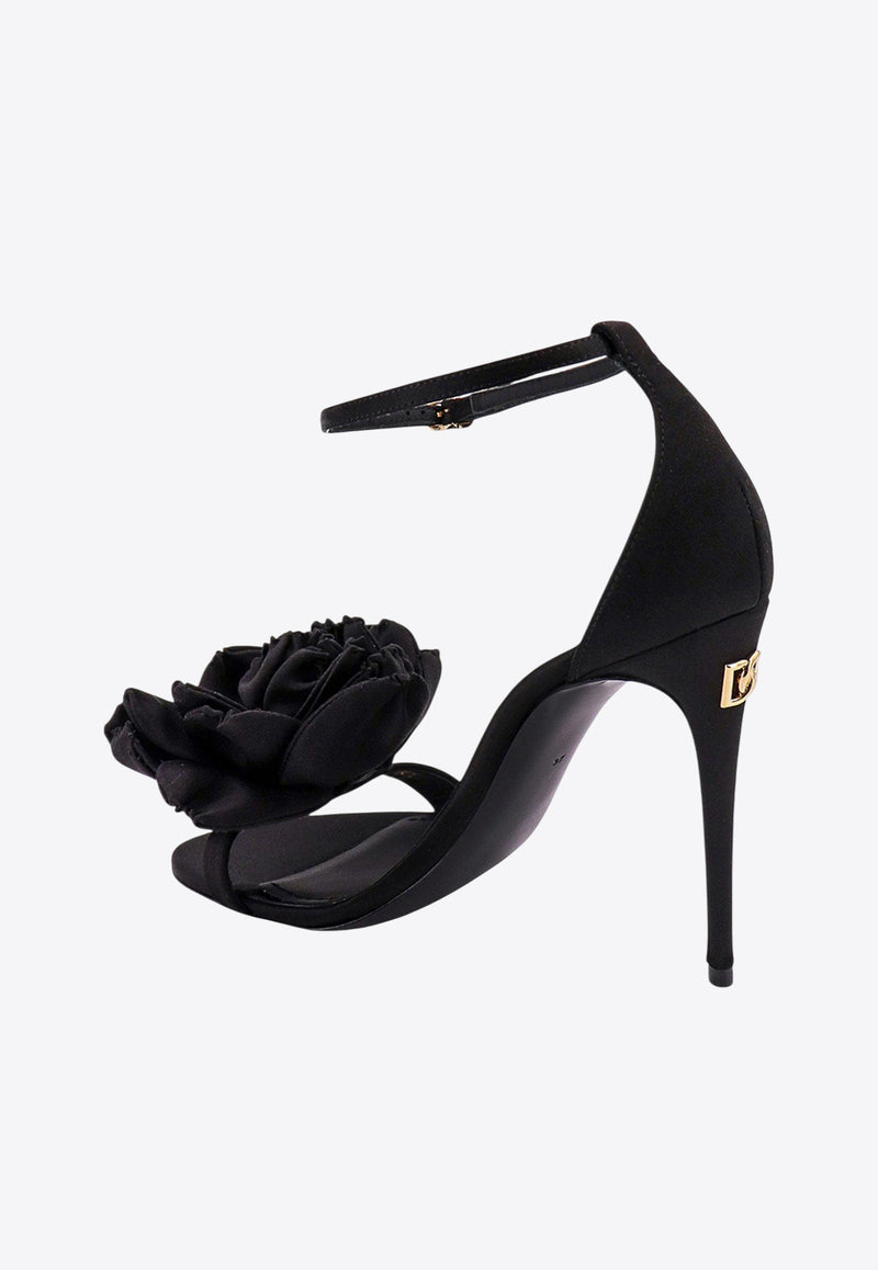 Dolce & Gabbana 105 Floral Appliqué Satin Sandals Black CR1620AR572_8B956_Black_29839502