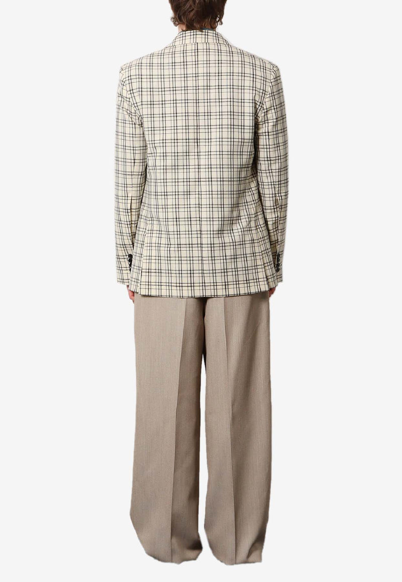 AMI PARIS Madras Check Single-Breasted Blazer Cream HBV011WV0074_1360_White_29841837