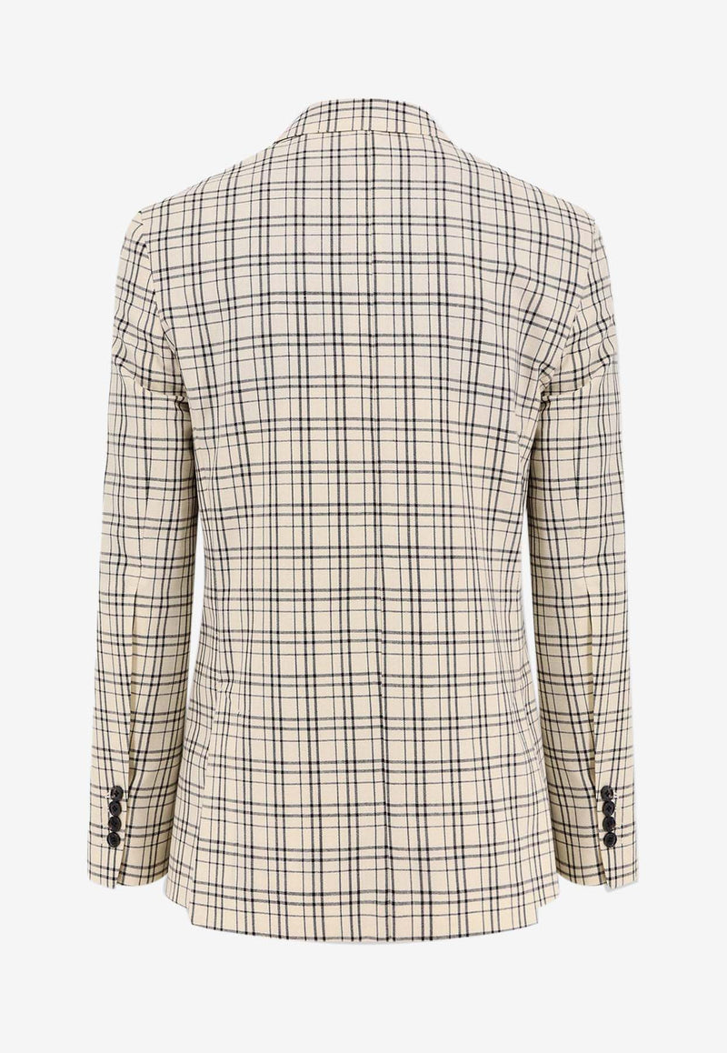 AMI PARIS Madras Check Single-Breasted Blazer Cream HBV011WV0074_1360_White_29841837