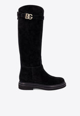 Dolce & Gabbana DG Logo Suede Knee-High Boots Black CU1141AS915_80999_Black_29840081