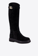 Dolce & Gabbana DG Logo Suede Knee-High Boots Black CU1141AS915_80999_Black_29840081