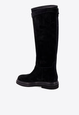 Dolce & Gabbana DG Logo Suede Knee-High Boots Black CU1141AS915_80999_Black_29840081