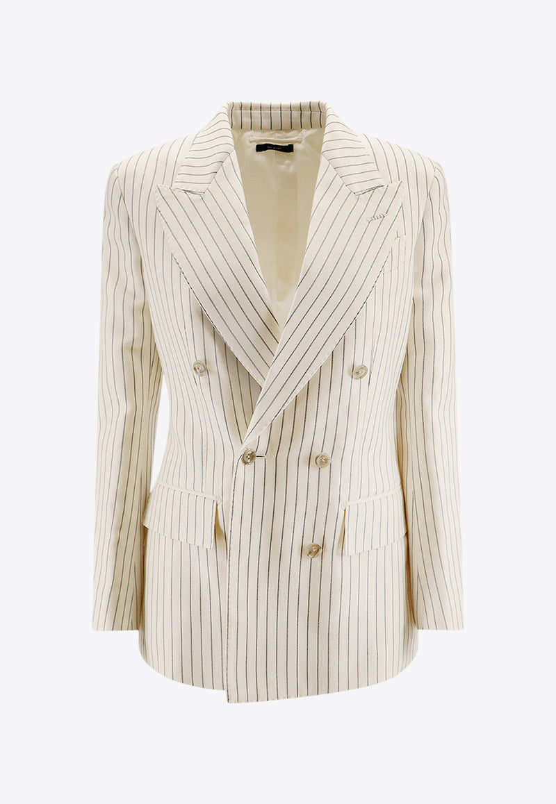 Tom Ford Striped Double-Breasted Wool-Blend Blazer White GI2971FAX1158_XECBL_White_29844528