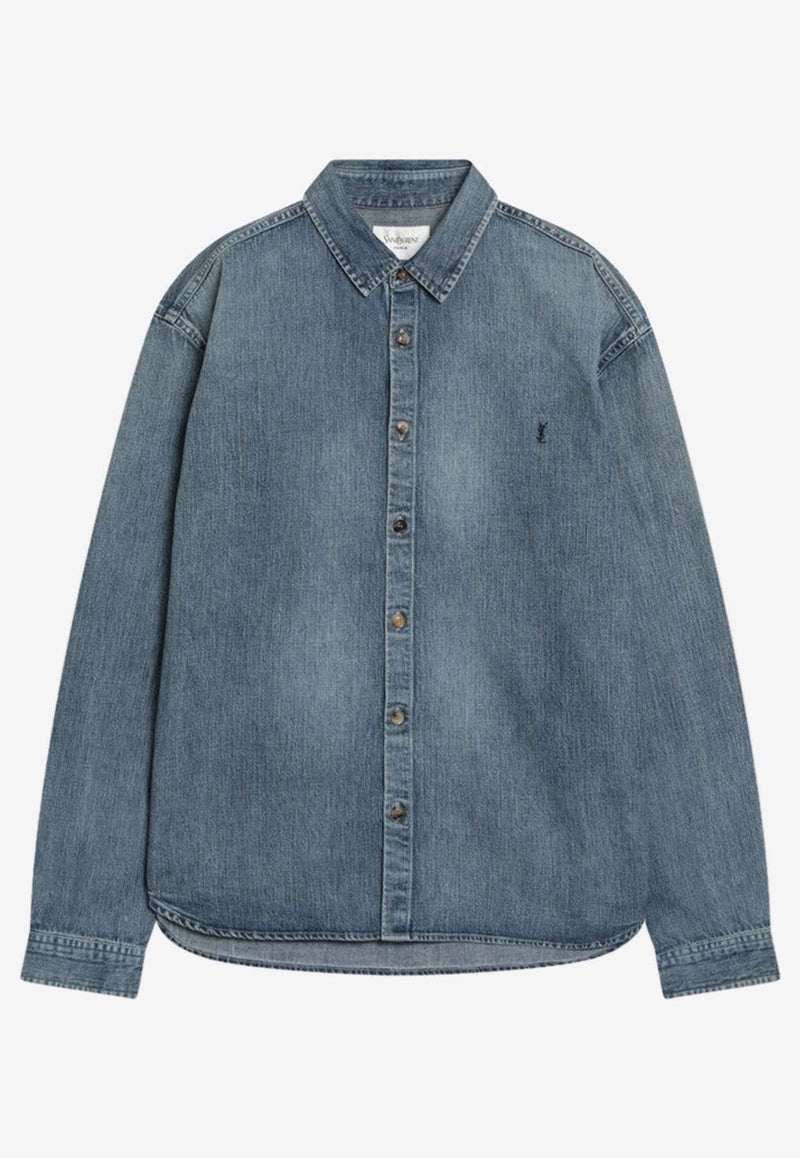 Saint Laurent Cassandre Washed Denim Shirt Blue 823437Y14MJ/R_YSL-4248
