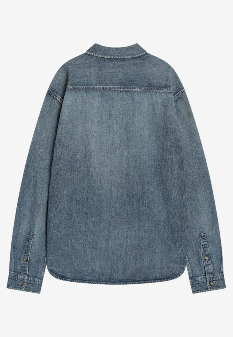 Saint Laurent Cassandre Washed Denim Shirt Blue 823437Y14MJ/R_YSL-4248