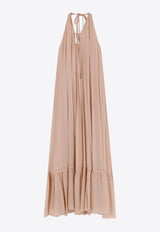PINKO  Venturone Halterneck Maxi Chiffon Dress Beige 104688A2E9_D46_Natural_29839633