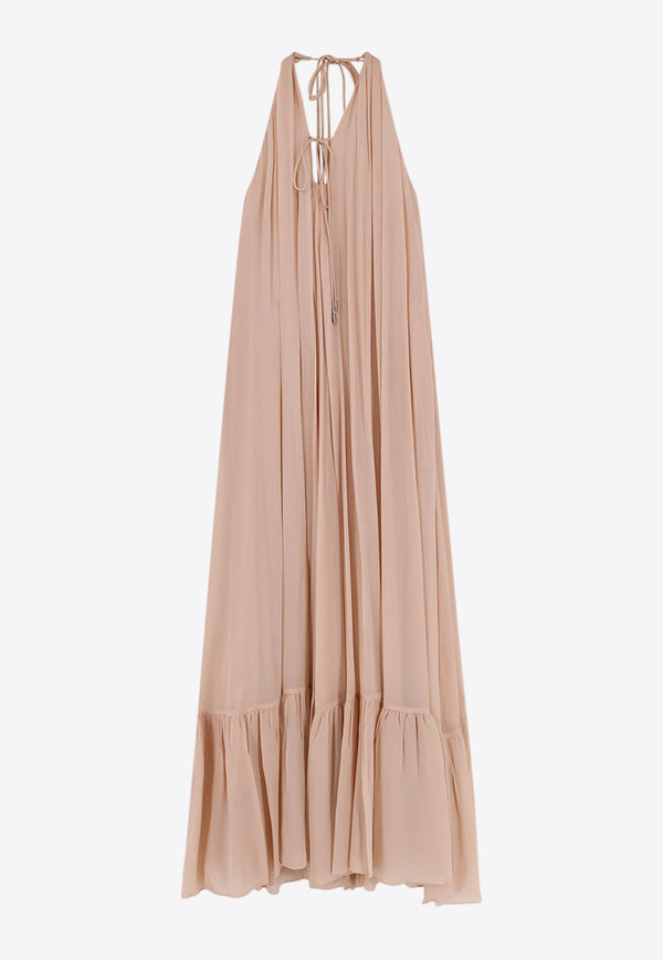 PINKO  Venturone Halterneck Maxi Chiffon Dress Beige 104688A2E9_D46_Natural_29839633