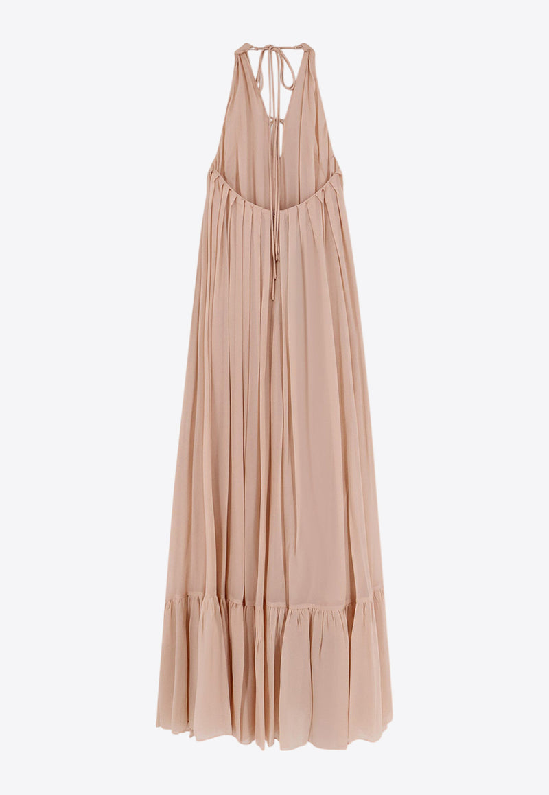 PINKO  Venturone Halterneck Maxi Chiffon Dress Beige 104688A2E9_D46_Natural_29839633