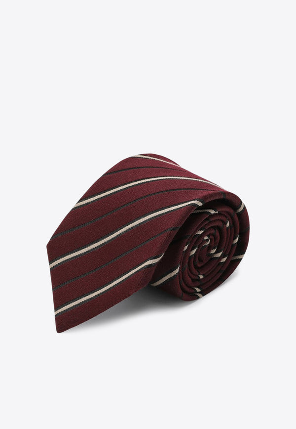 Saint Laurent Wool and Silk Striped Tie Burgundy 8241003YR96/R_YSL-6488