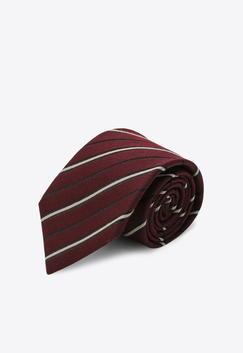 Saint Laurent Wool and Silk Striped Tie Burgundy 8241003YR96/R_YSL-6488
