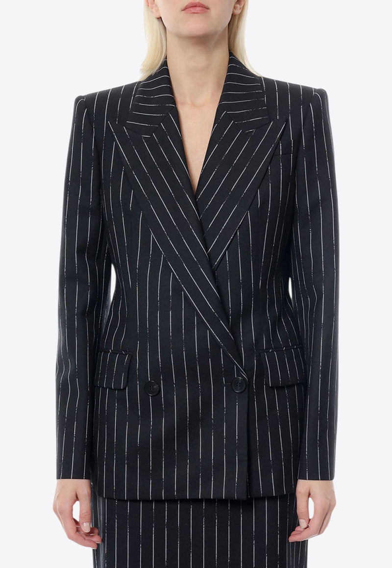 Alexander McQueen Double-Breasted Broken Pinstripe Wool Blazer Black 768496QJADN_1090_Black_29857223