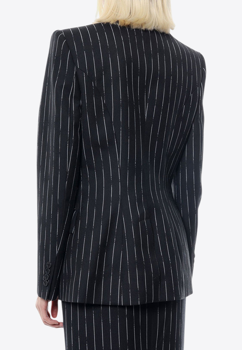 Alexander McQueen Double-Breasted Broken Pinstripe Wool Blazer Black 768496QJADN_1090_Black_29857223