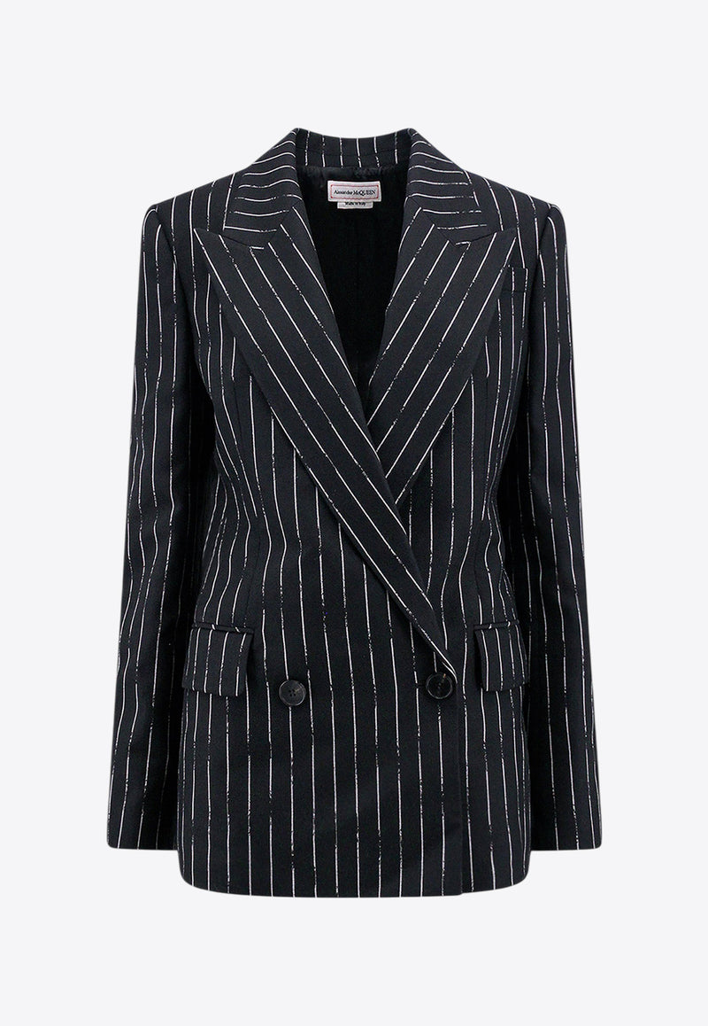 Alexander McQueen Double-Breasted Broken Pinstripe Wool Blazer Black 768496QJADN_1090_Black_29857223