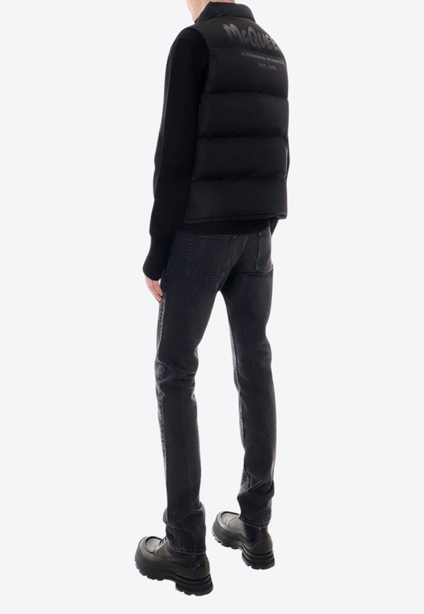 Alexander McQueen Graffiti Logo Print Puffer Vest Black 682881QSR77_1000_Black_29857218