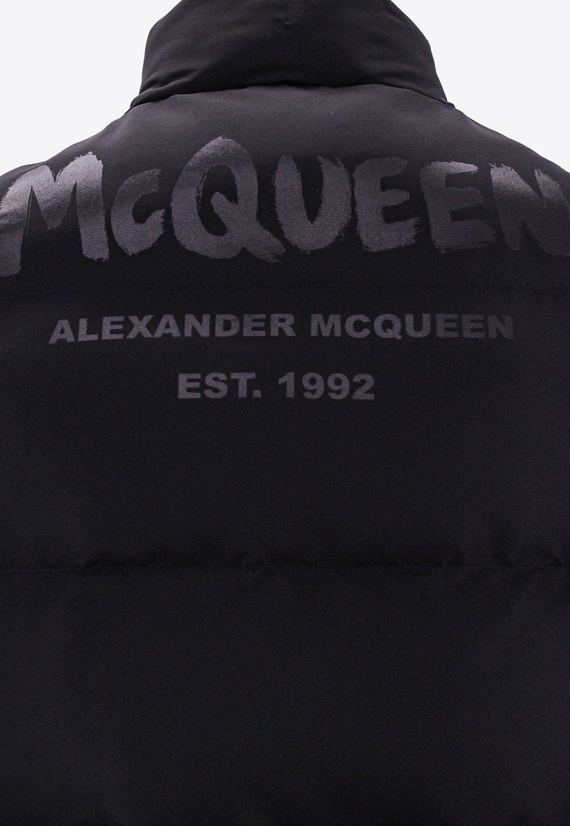 Alexander McQueen Graffiti Logo Print Puffer Vest Black 682881QSR77_1000_Black_29857218