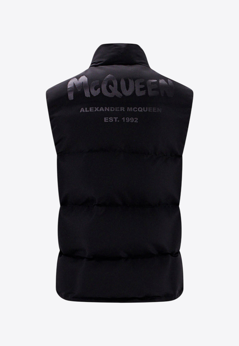 Alexander McQueen Graffiti Logo Print Puffer Vest Black 682881QSR77_1000_Black_29857218