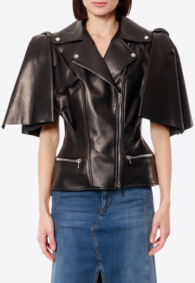 Alexander McQueen Short-Sleeved Leather Jacket Black 780912Q5ALT_1000_Black_29857063