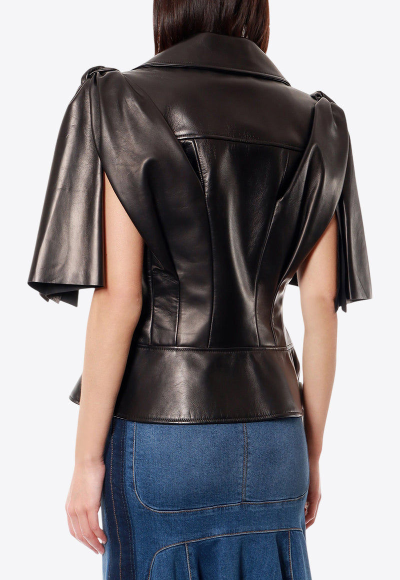 Alexander McQueen Short-Sleeved Leather Jacket Black 780912Q5ALT_1000_Black_29857063