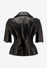 Alexander McQueen Short-Sleeved Leather Jacket Black 780912Q5ALT_1000_Black_29857063
