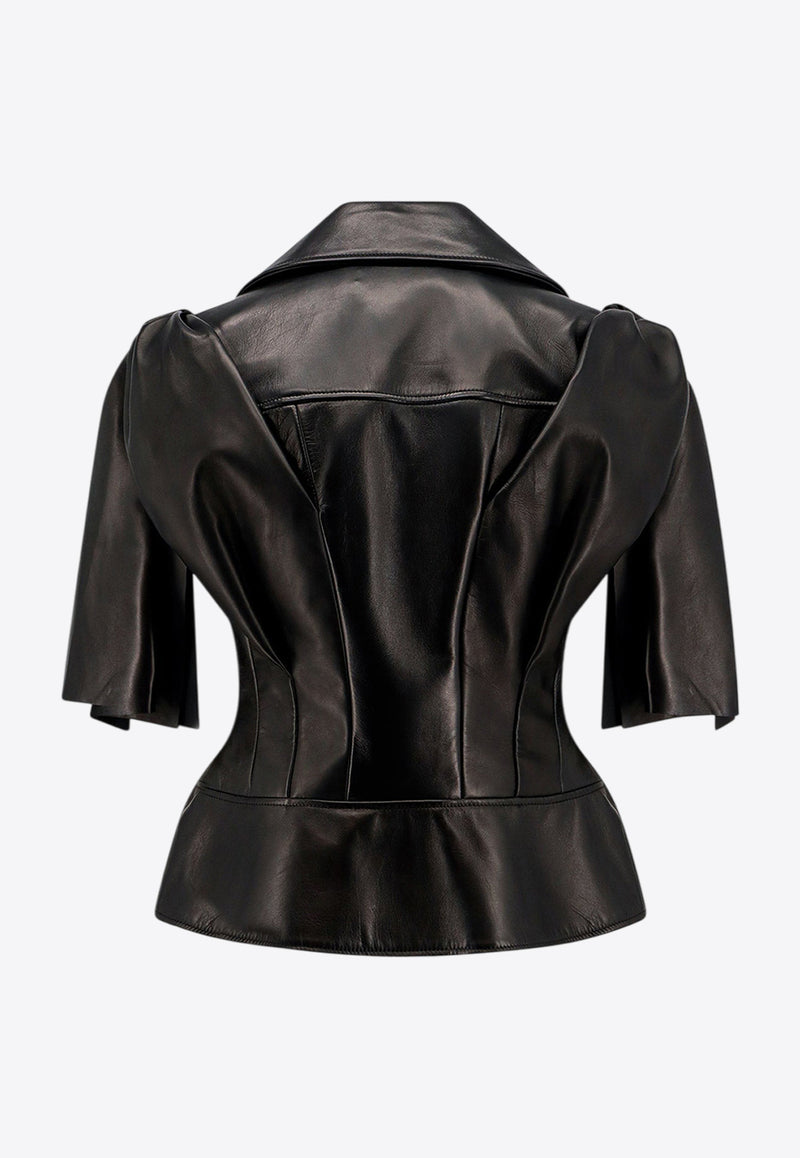 Alexander McQueen Short-Sleeved Leather Jacket Black 780912Q5ALT_1000_Black_29857063