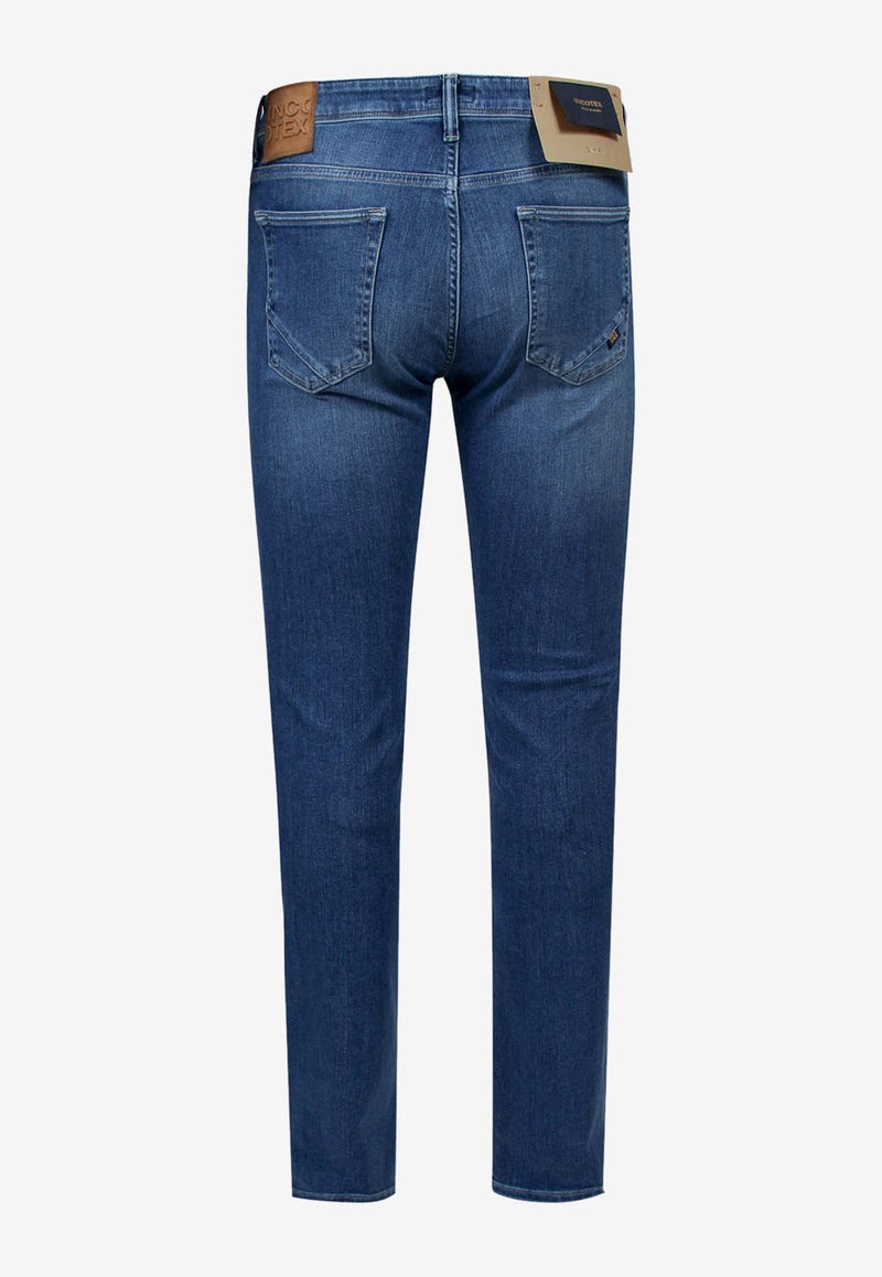 Incotex Suede Logo Patch Slim Jeans Blue BDPS000300918W2_002_Blue_29842526