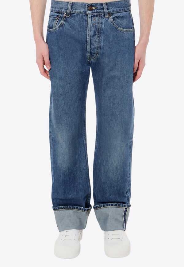 Alexander McQueen Straight-Leg Turn-up Jeans Blue 781770QYAAU_4211_Blue_29856800