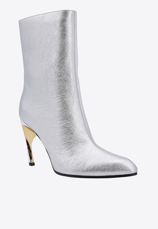 Alexander McQueen Armadillo 95 Metallic Leather Ankle Boots Silver 780677WIF21_8369_Silver_29856740