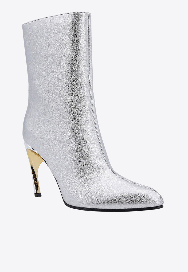 Alexander McQueen Armadillo 95 Metallic Leather Ankle Boots Silver 780677WIF21_8369_Silver_29856740