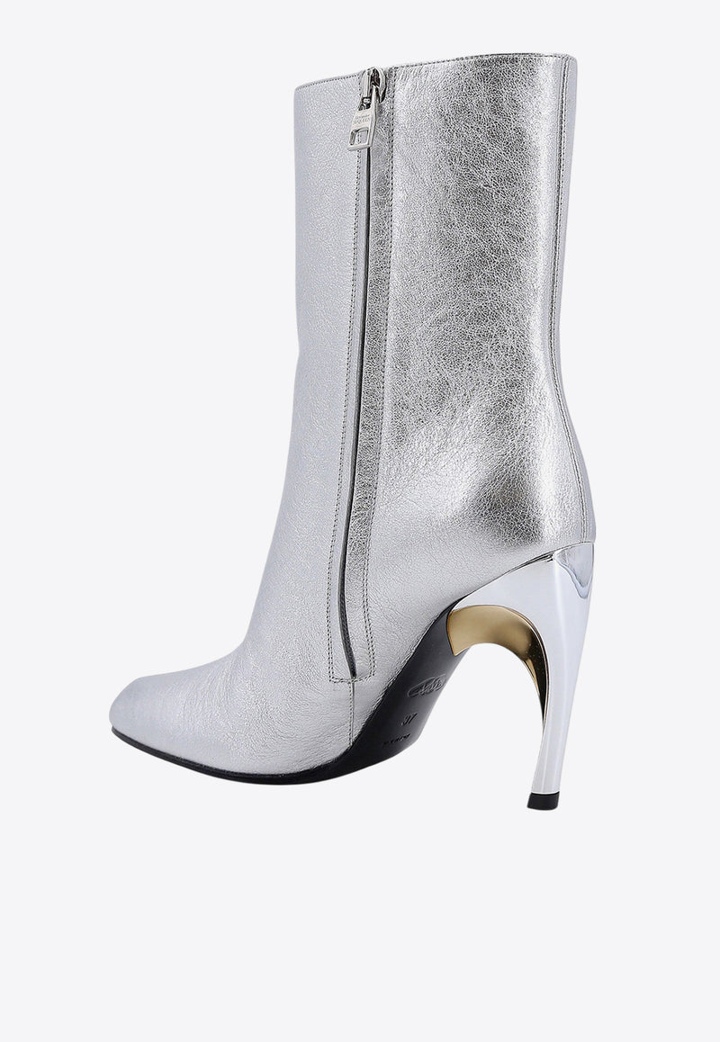 Alexander McQueen Armadillo 95 Metallic Leather Ankle Boots Silver 780677WIF21_8369_Silver_29856740