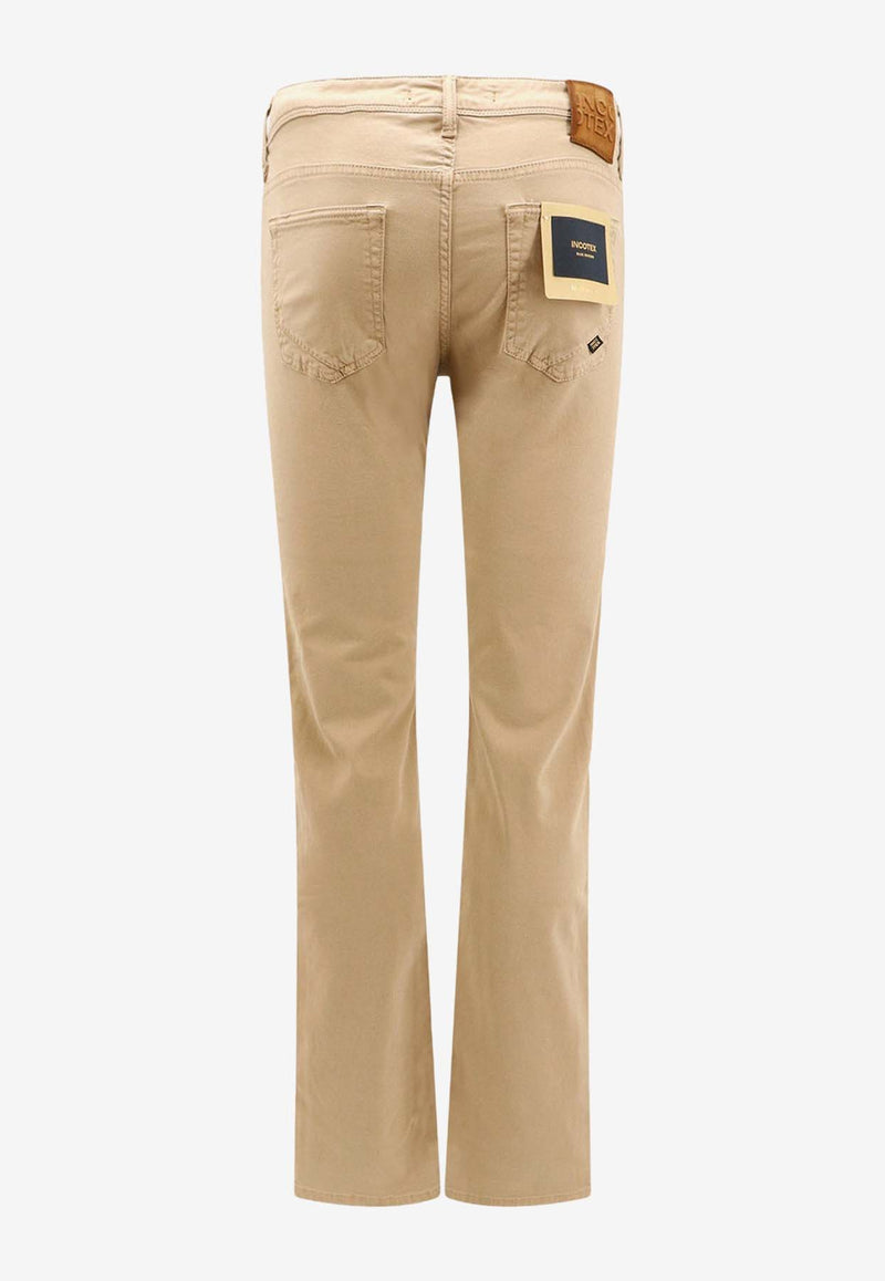 Incotex Suede Logo Patch Straight-Leg Pants Beige BDPS0003305S_361_Beige_29840539
