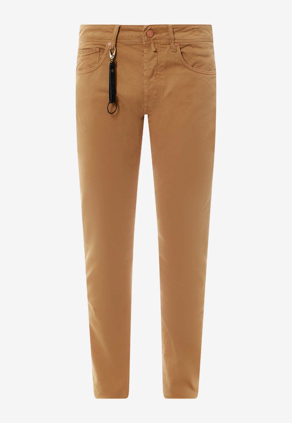 Incotex Suede Logo Patch Straight-Leg Pants Brown BDPS0003305S_386_Brown_29843863