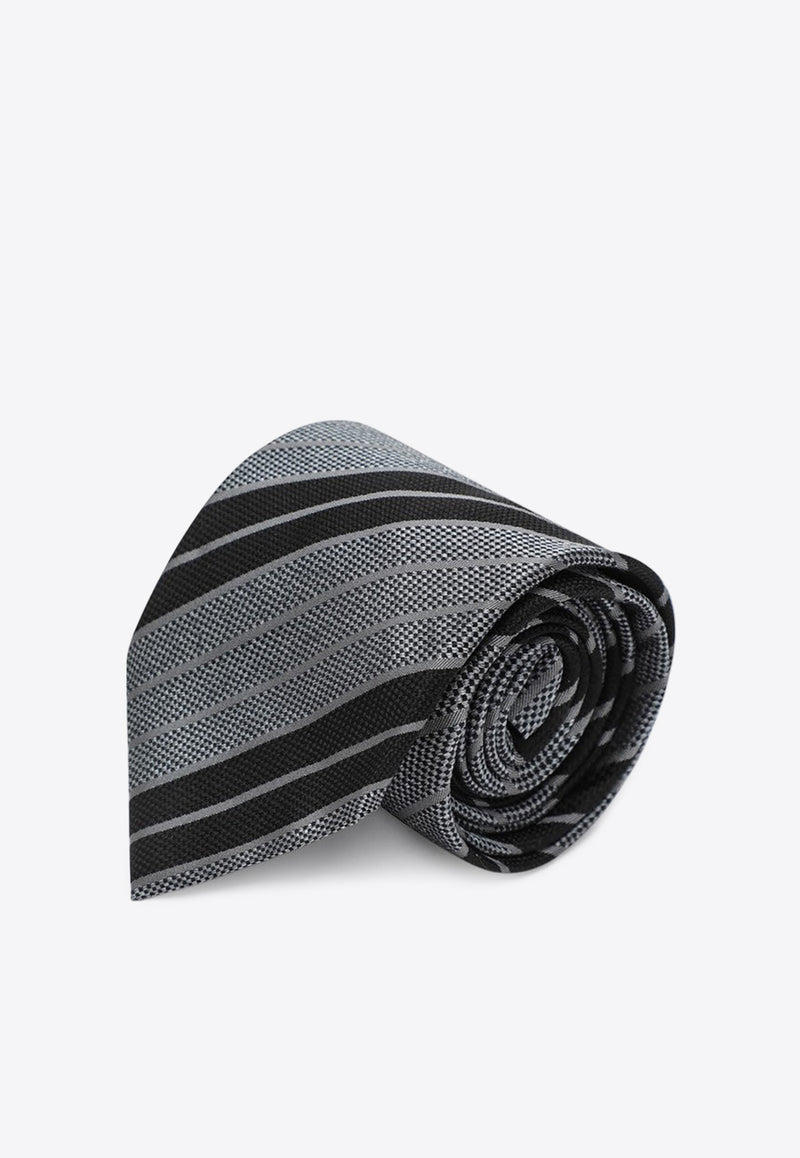 Saint Laurent Silk Striped Tie Gray 8249453Y002/Q_YSL-1063