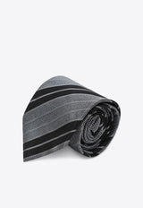Saint Laurent Silk Striped Tie Gray 8249453Y002/Q_YSL-1063