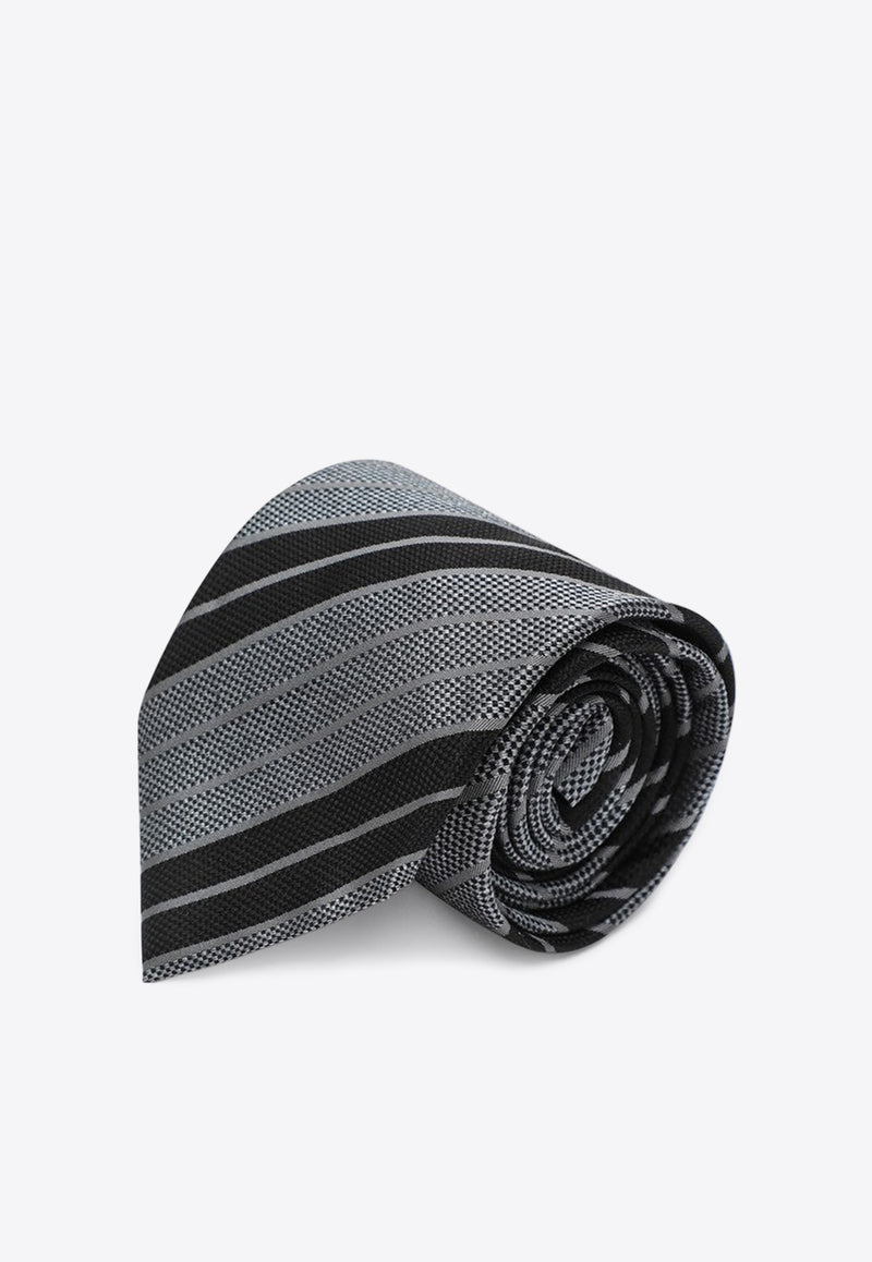 Saint Laurent Silk Striped Tie Gray 8249453Y002/Q_YSL-1063