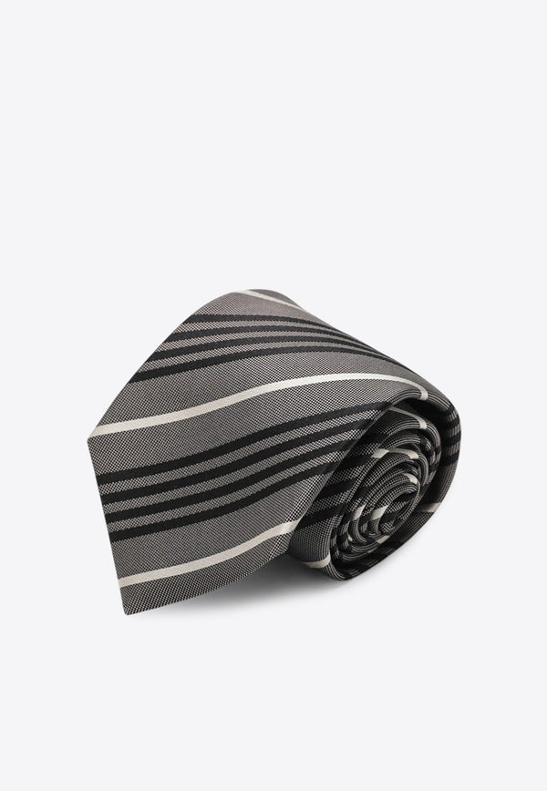 Saint Laurent Striped Silk Tie Gray 8250413Y002/R_YSL-2860