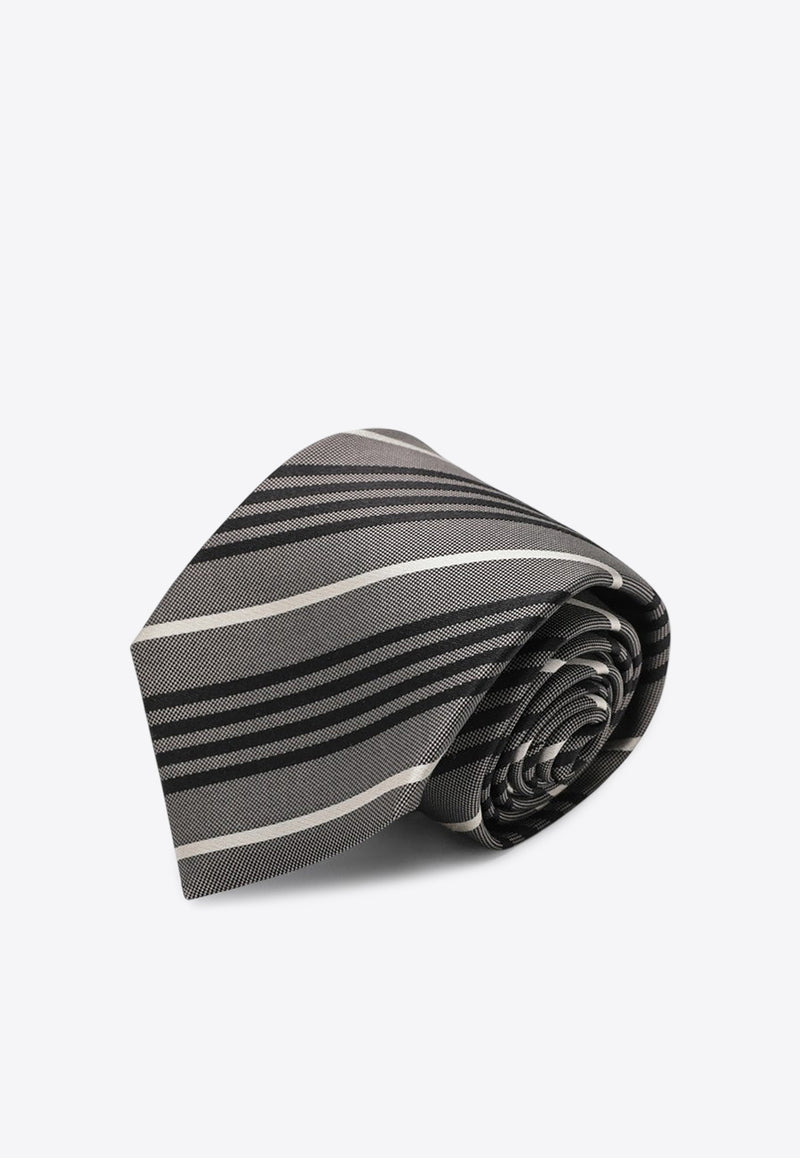 Saint Laurent Striped Silk Tie Gray 8250413Y002/R_YSL-2860
