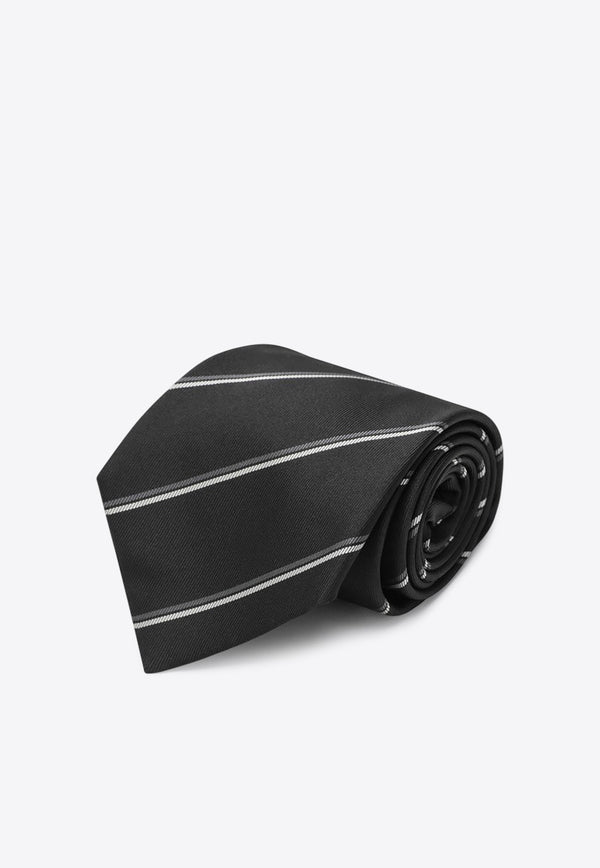 Saint Laurent Striped Silk Tie Black 8250663Y002/R_YSL-1062