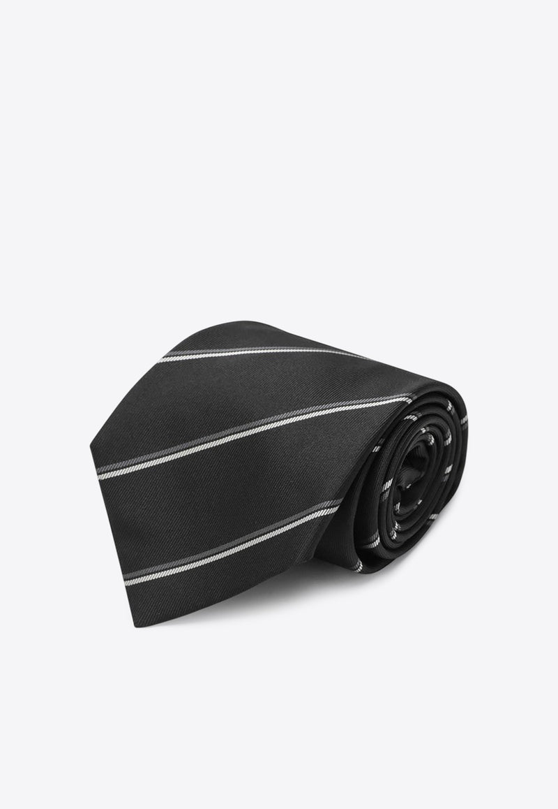 Saint Laurent Striped Silk Tie Black 8250663Y002/R_YSL-1062