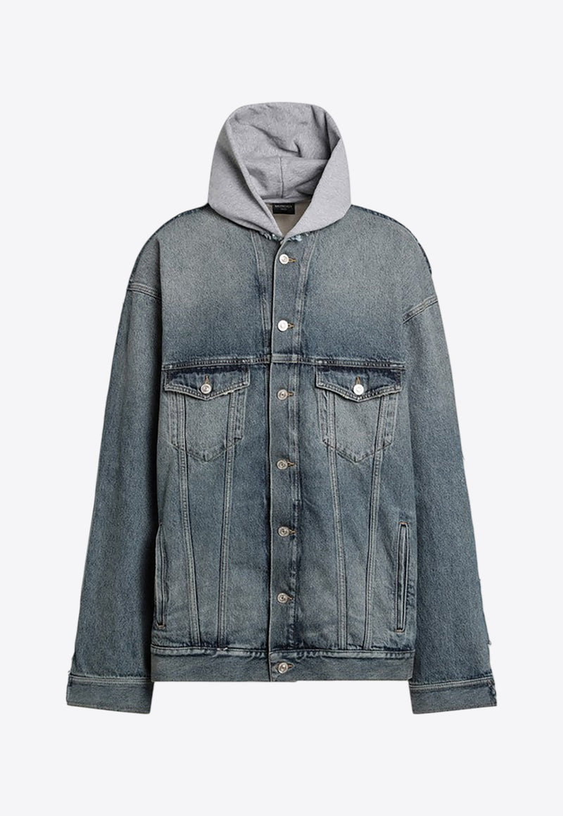 Balenciaga Paneled Hooded Denim Jacket Blue 825285THW25/Q_BALEN-4245