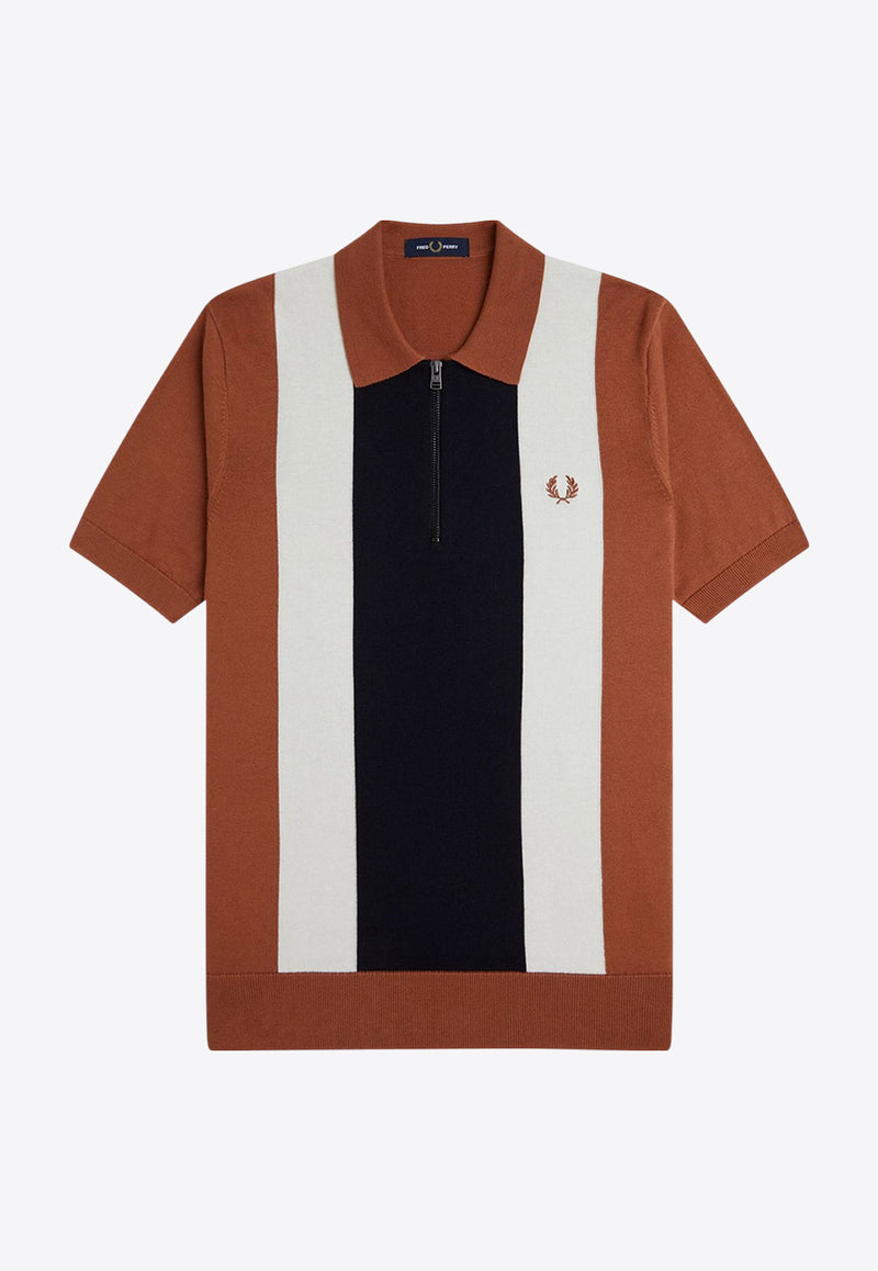 Fred Perry Striped Knit Polo T-shirt Brown K9728_Y91_CNM/NAVY/LECR_29845696