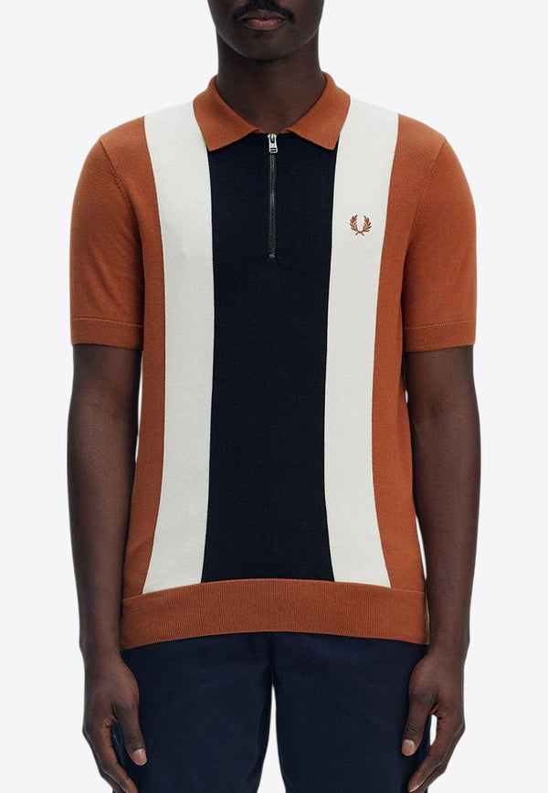 Fred Perry Striped Knit Polo T-shirt Brown K9728_Y91_CNM/NAVY/LECR_29845696