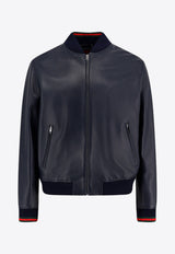 Gucci Signature Web Leather Bomber Jacket Navy 793726XNA3M4044_BLU NAVY/V-ROSSO-V_29854053